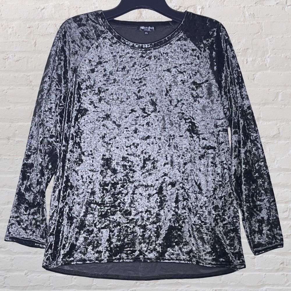 Urban Coco Crushed Velvet Top Size 2XL Moss Green Stretch Casual‎ Y2K Whimsigoth